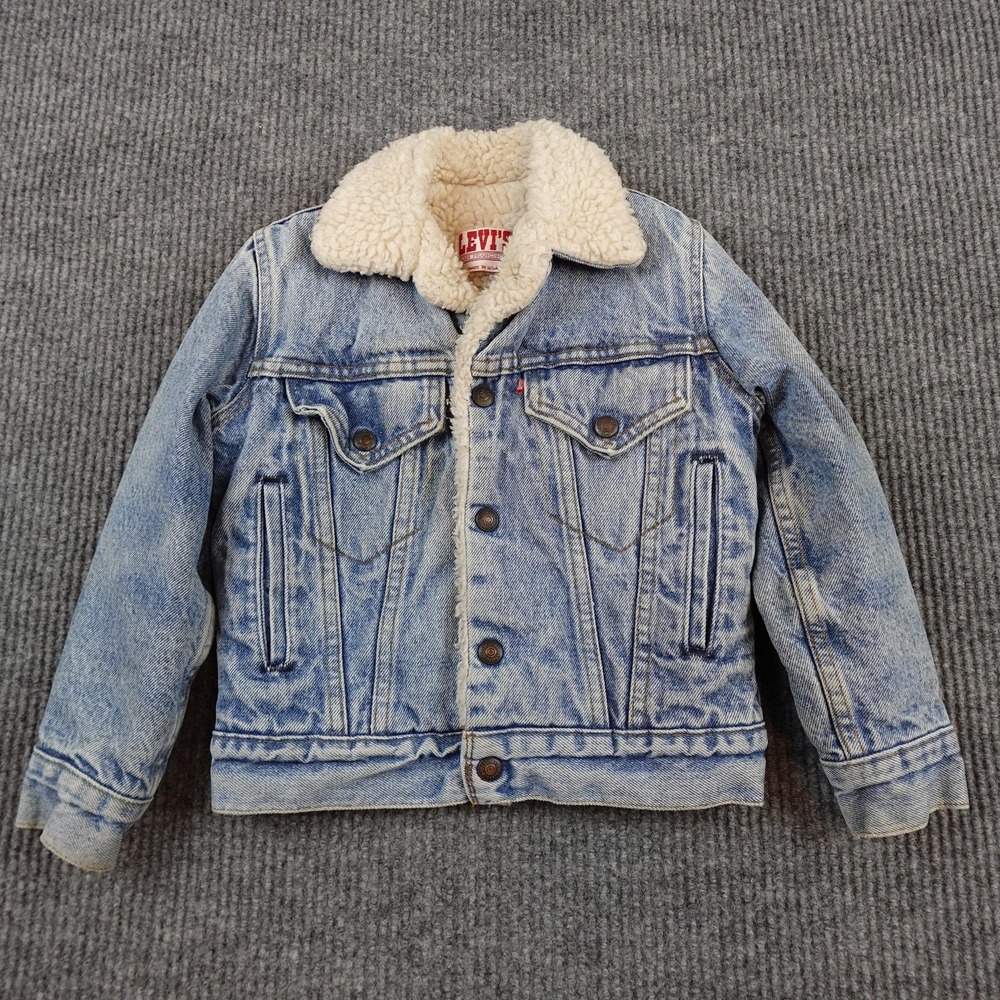 Vintage Levi's Jacket Kids 8 Blue Sherpa Lined Denim Trucker Made USA Winter